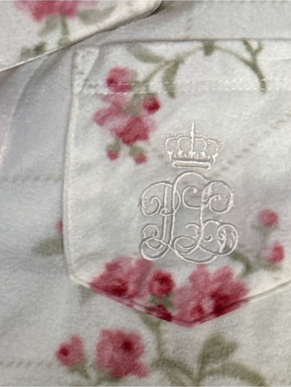 Lauren Ralph Lauren Cream Pajama Top with Pink Floral Print - Picture 4 of 10